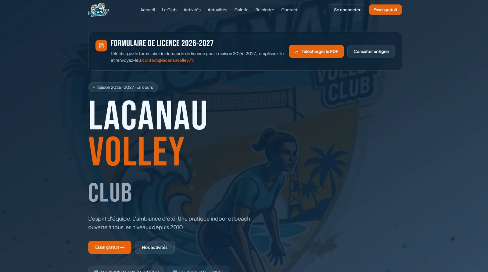 Page d'accueil du site Lacanau Volley