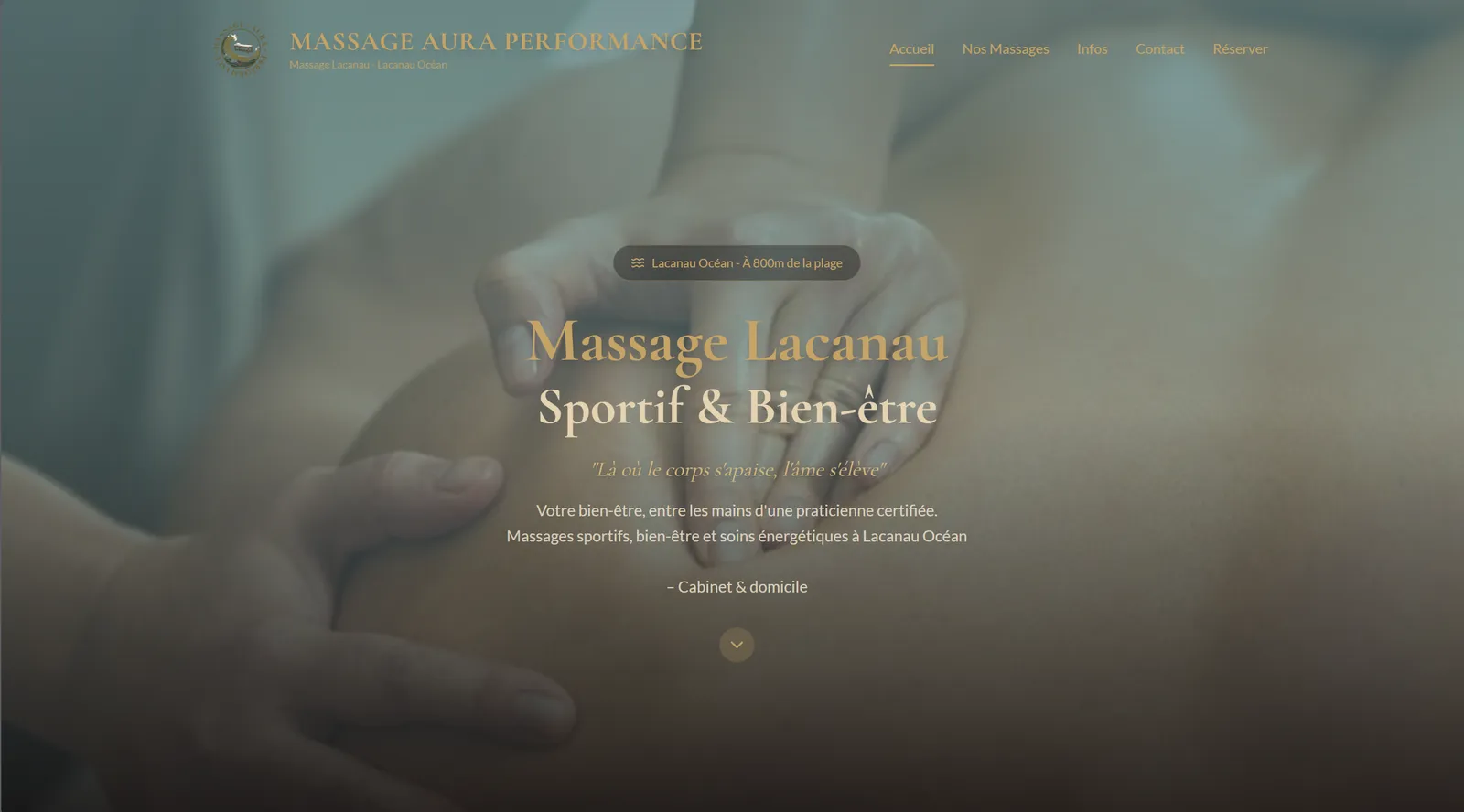 Page d'accueil du site Massage Aura Performance